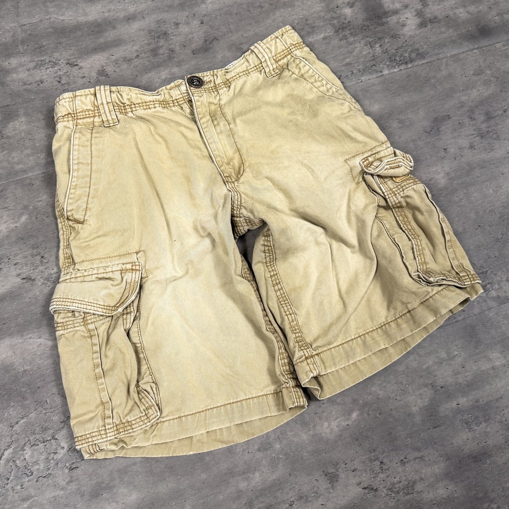 Y2K 2000's 00's Aeropostal A87 Baggy Relax Fit Wide Tan Kaki Cargo Short's